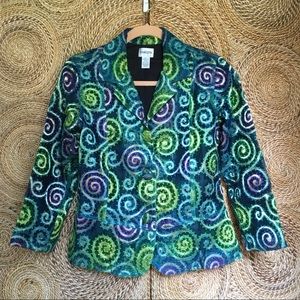 Chicos Jacket Lightweight Metallic Silk Swirl Embr
